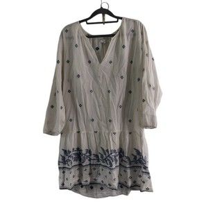 Madewell | Dresses | Madewell White Gauze Cotton Dress Blue Womens Small  Floral Shift 34 Sleeves | Poshmark